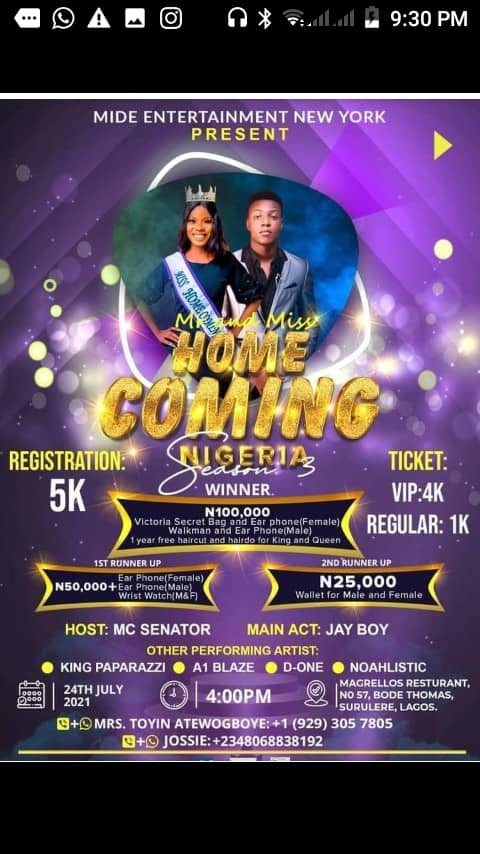 ‘Mr, Miss Homecoming Nigeria’ Pageant Holds July 24