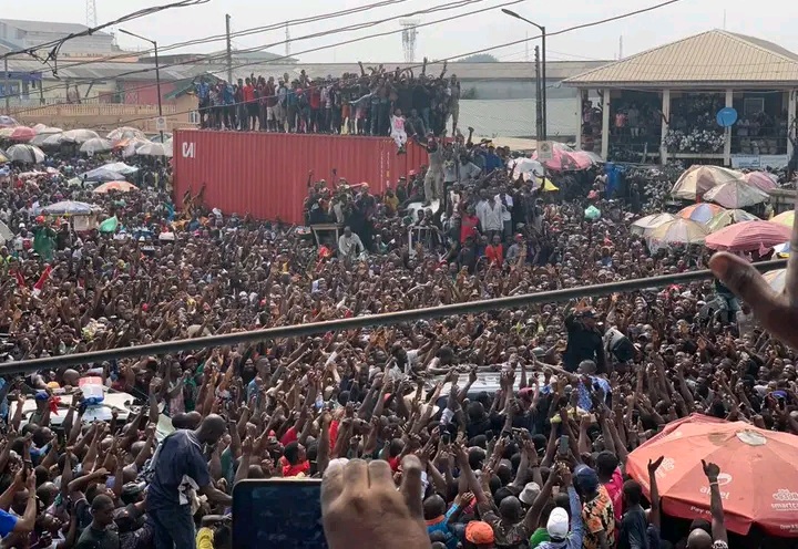 PHOTOS: Massive Crowd as Peter Obi Stormed Ladipo Market in Lagos