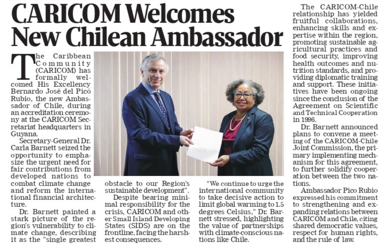 CARICOM Welcomes New Chilean Ambassador in Strengthened Diplomatic Relations