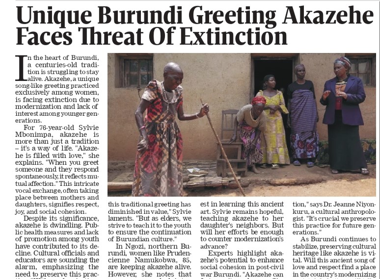 Akazehe: Burundi’s Unique Greeting Tradition Faces Threat of Extinction