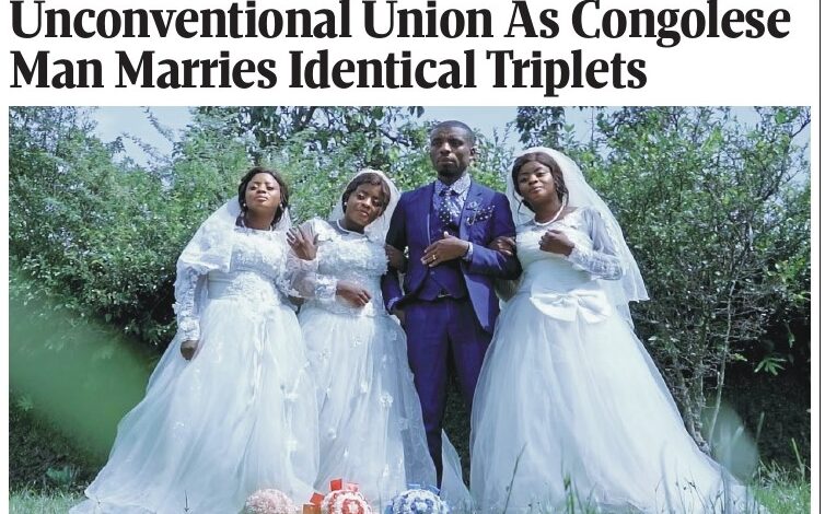 Congolese Man Marries Identical Triplets in Unique Wedding Ceremony